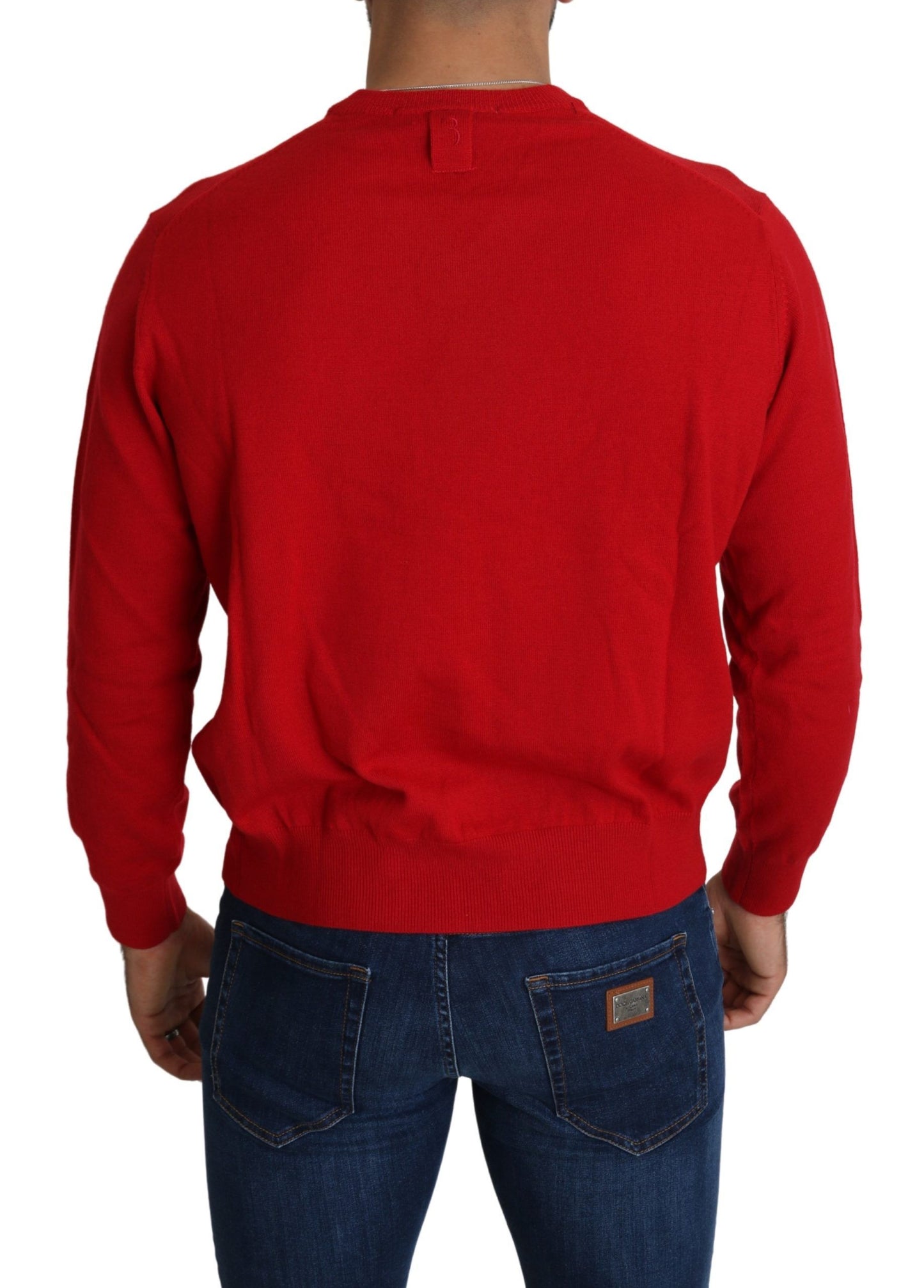 Roter Woll-Sweatshirt-Pullover mit V-Ausschnitt