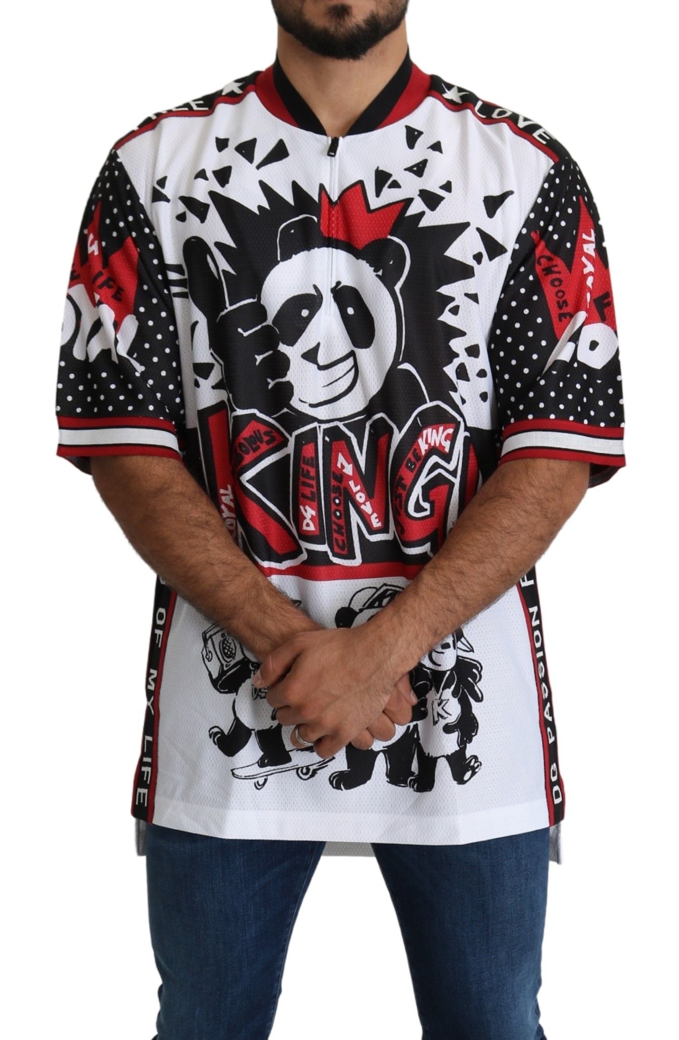 T-shirt da uomo in poliestere bianco King Panda Top