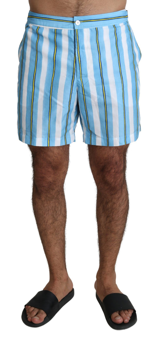 Blau gestreifte Beachwear-Badeshorts für Herren