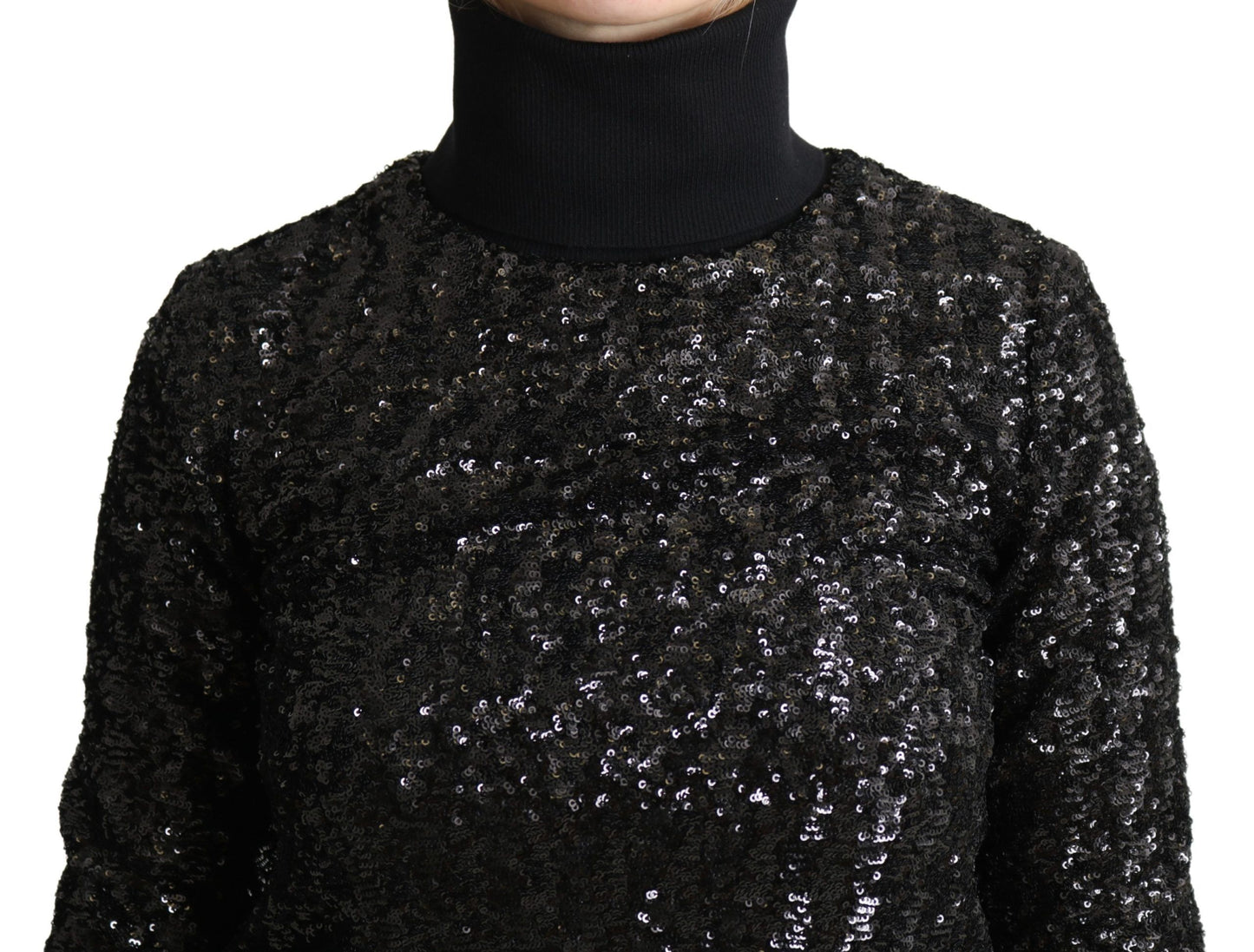 Maglione a collo alto lavorato a maglia con paillettes nero