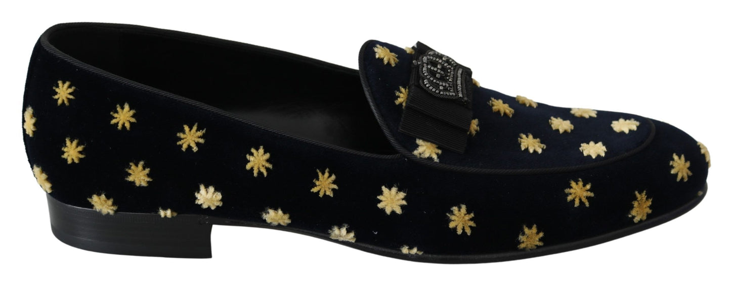 Blaue Samtkronen-Slipper-Loafer-Schuhe