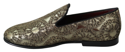 Goldene Jacquard-Flats Herren-Loafer-Schuhe