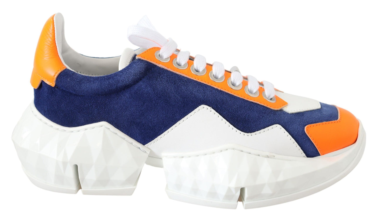 Diamantblau-orangefarbener Ledersneaker