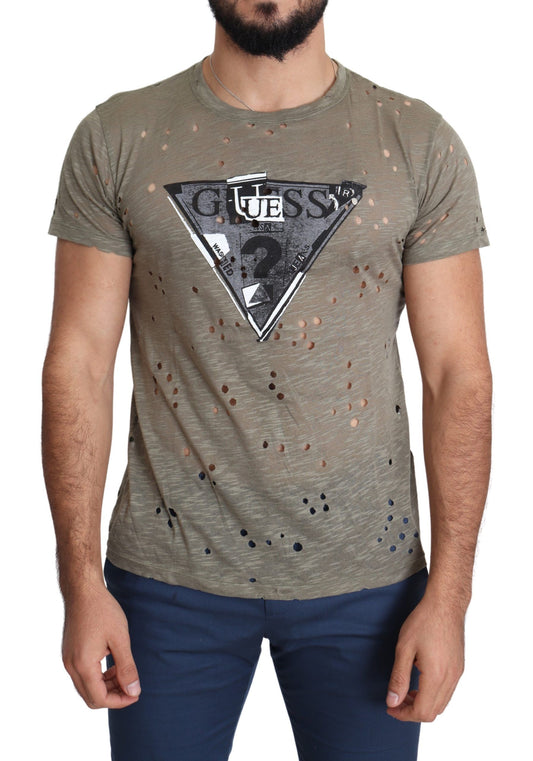 T-shirt casual traforata da uomo con stampa logo elasticizzato in cotone marrone