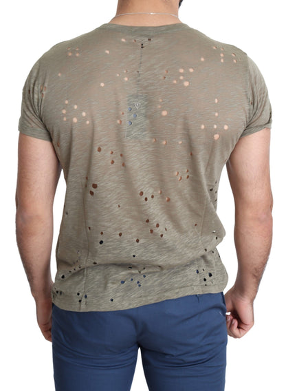 T-shirt perforé décontracté en coton extensible avec logo imprimé pour hommes