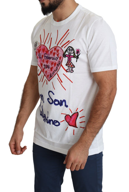 T-shirt Homme Blanc Saint Valentin Coeurs Imprimé