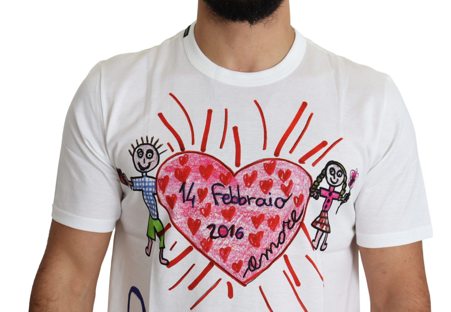 T-shirt Homme Blanc Saint Valentin Coeurs Imprimé