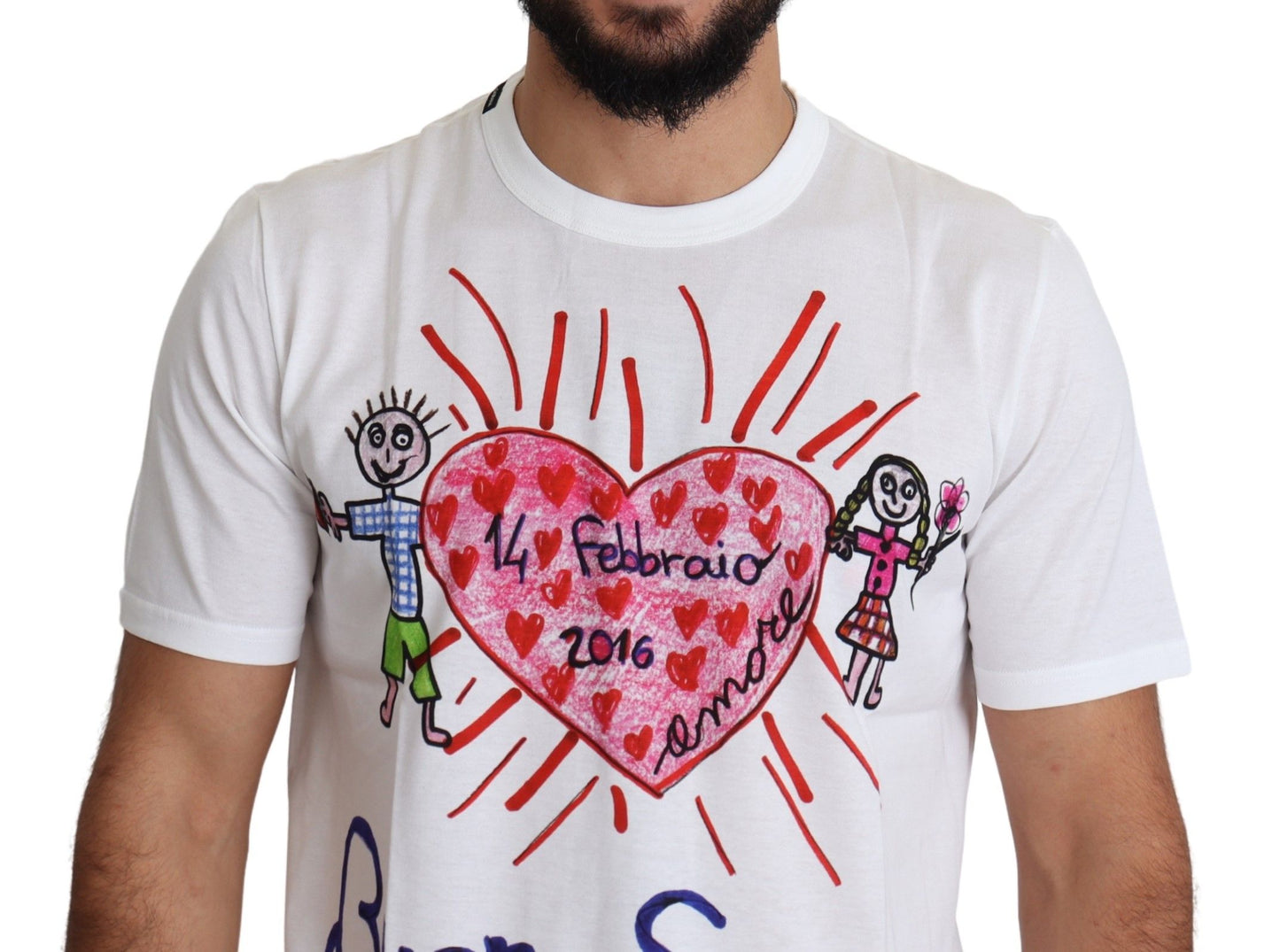 T-shirt Homme Blanc Saint Valentin Coeurs Imprimé