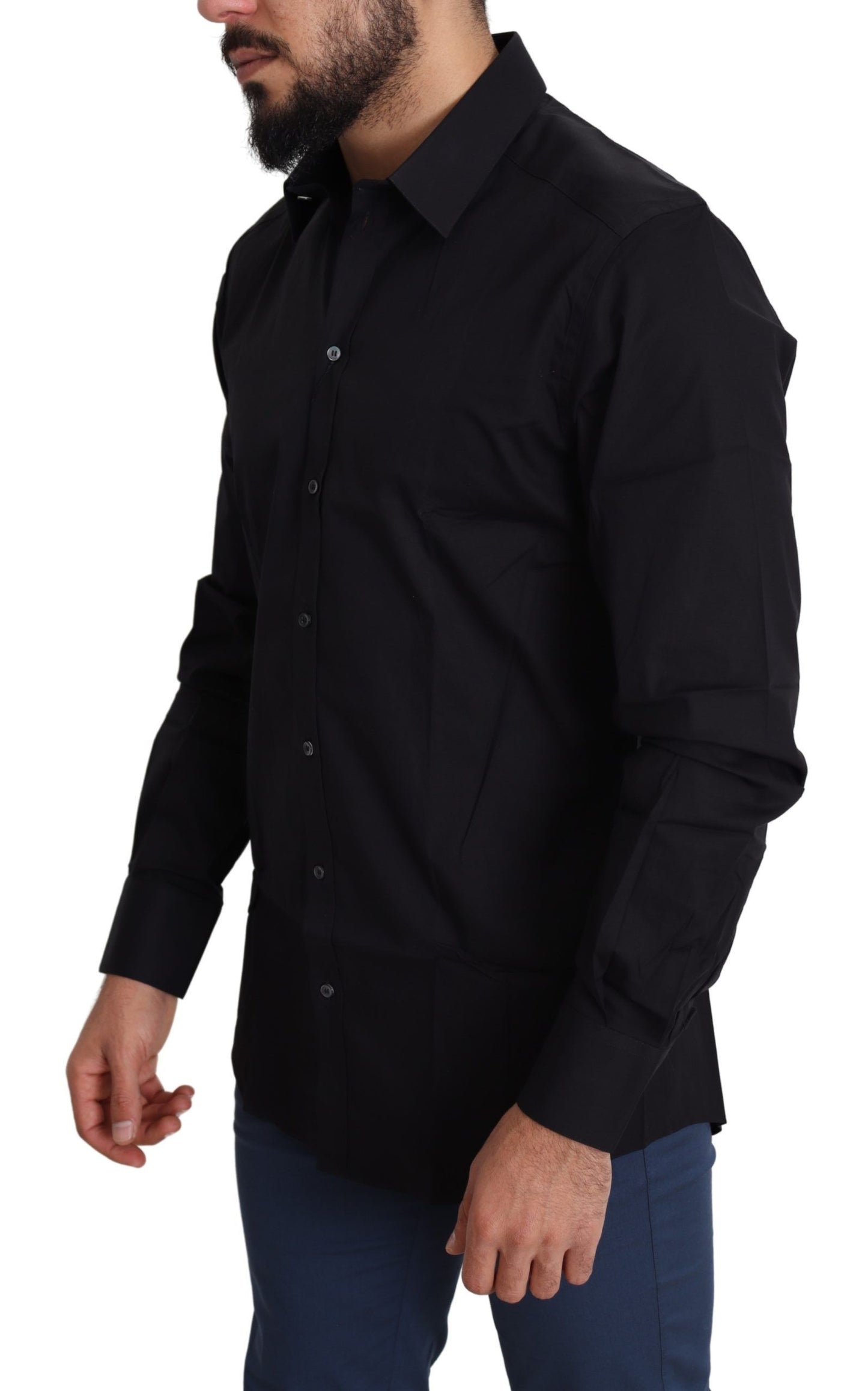 Camicia elegante ORO formale in cotone elasticizzato nero