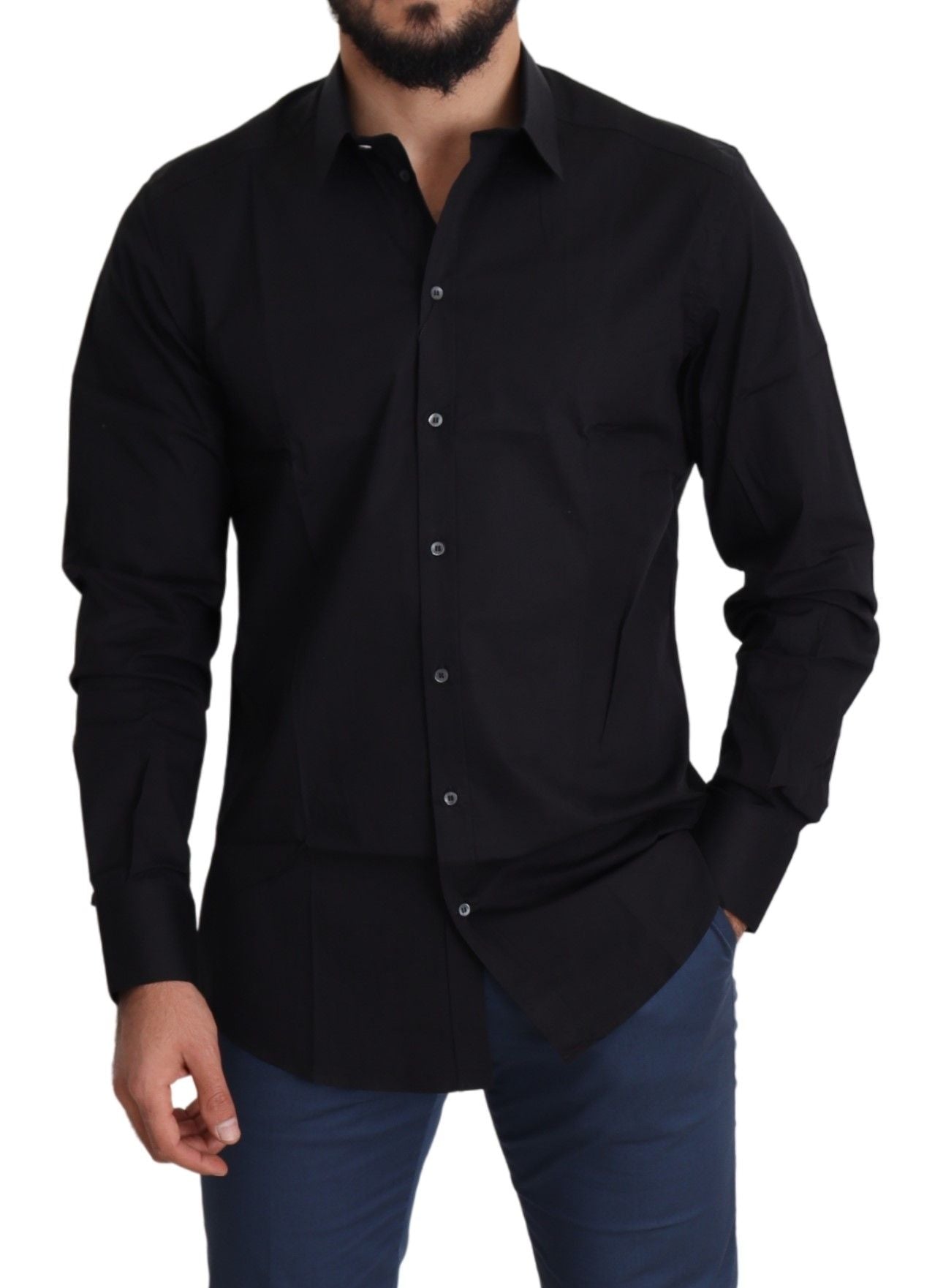 Camicia elegante ORO formale in cotone elasticizzato nero