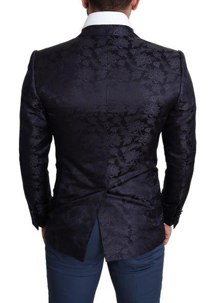 Manteau en soie jacquard fleuri bleu Blazer MARTINI