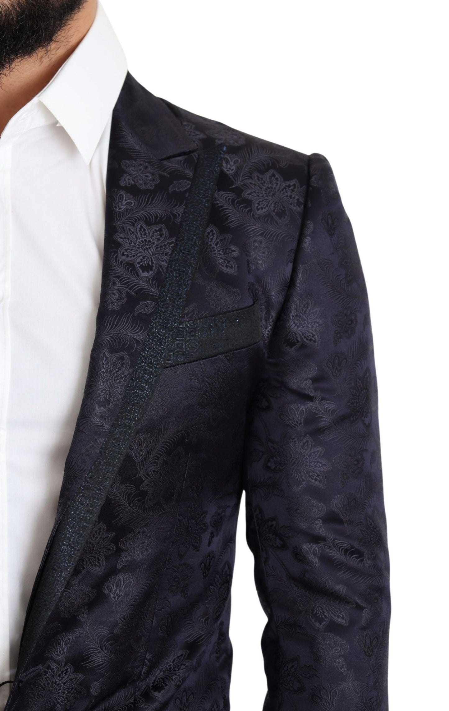 Manteau en soie jacquard fleuri bleu Blazer MARTINI