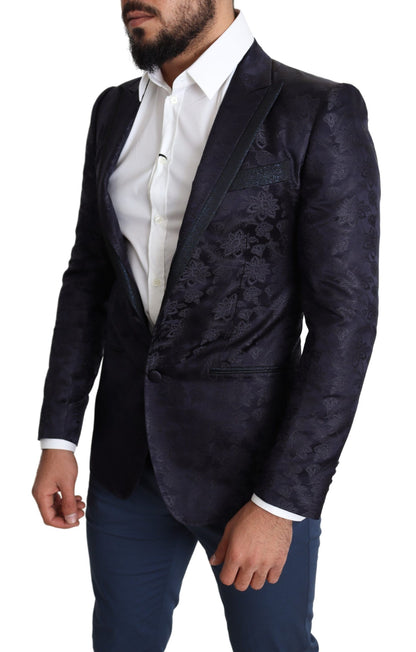 Manteau en soie jacquard fleuri bleu Blazer MARTINI