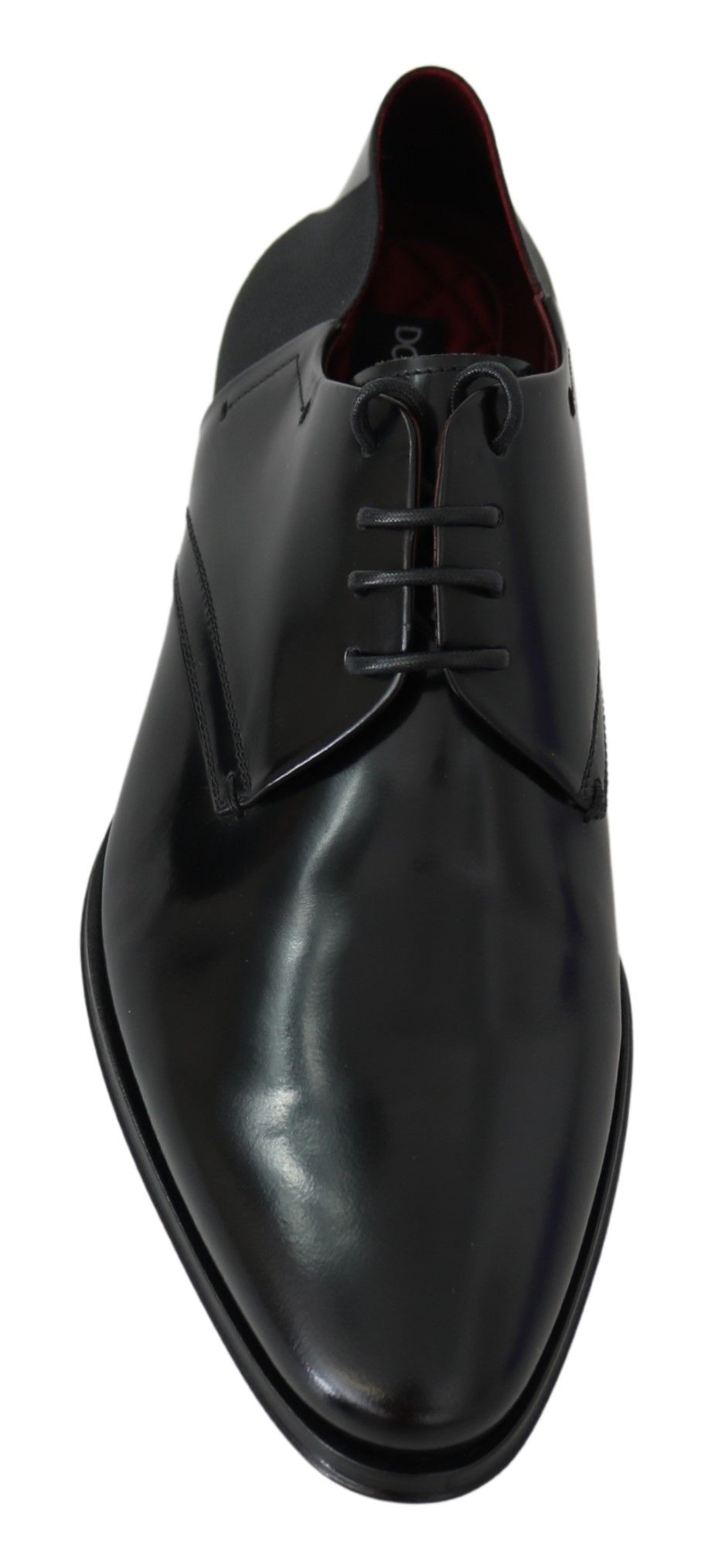 Schwarze Derby-Schuhe aus Lackleder mit Spitze