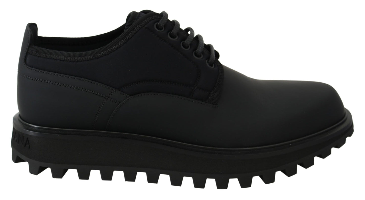 Chaussures Derby Vulcano épaisses en cuir de veau caoutchouté noir