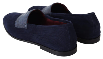 Blaue Kaiman-Slipper aus Wildleder