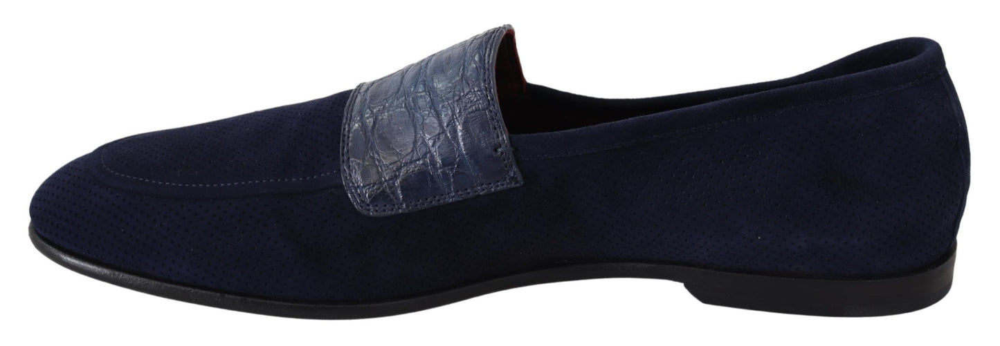 Blaue Kaiman-Slipper aus Wildleder