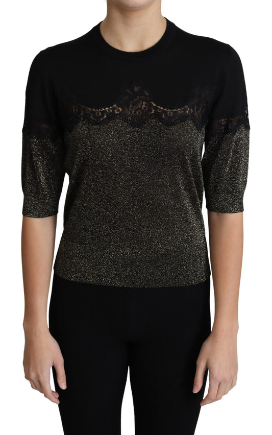 Dolce &amp; Gabbana Elegante Jersey-Spitzenbluse mit Lurexfaden