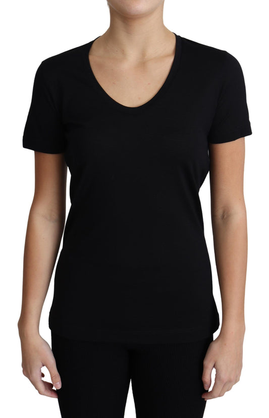 T-shirt Col Rond Manches Courtes En Laine Noir