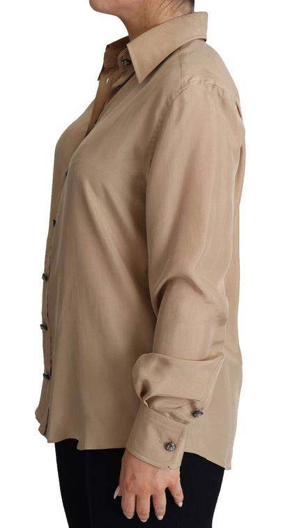 Chemise en soie beige avec boutons décoratifs