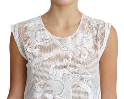 Débardeur à motif d'ange floral en dentelle de coton blanc