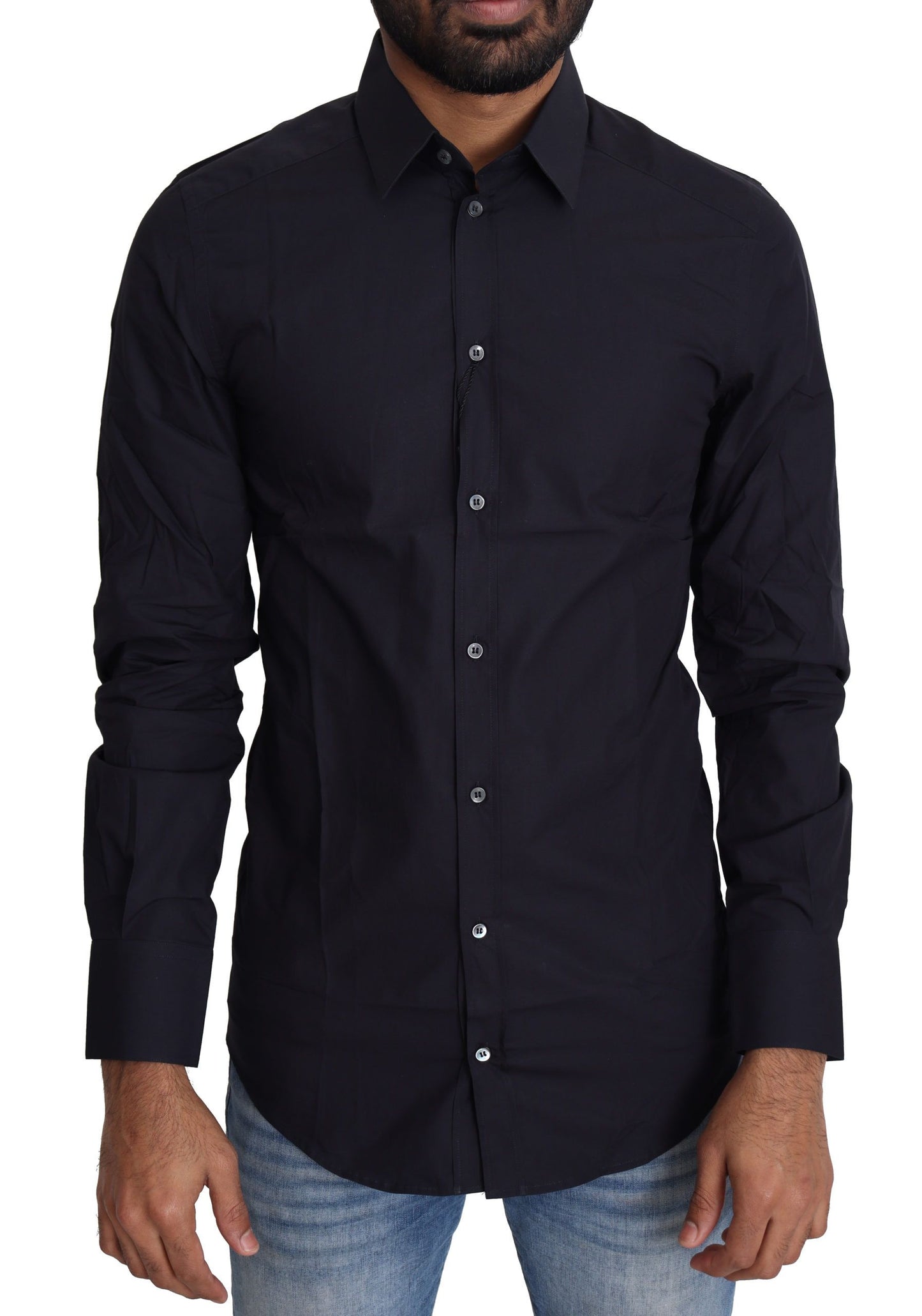 Camicia elegante in cotone blu navy