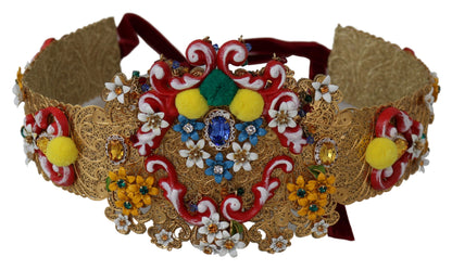 Ceinture large multicolore ornée de cristaux floraux