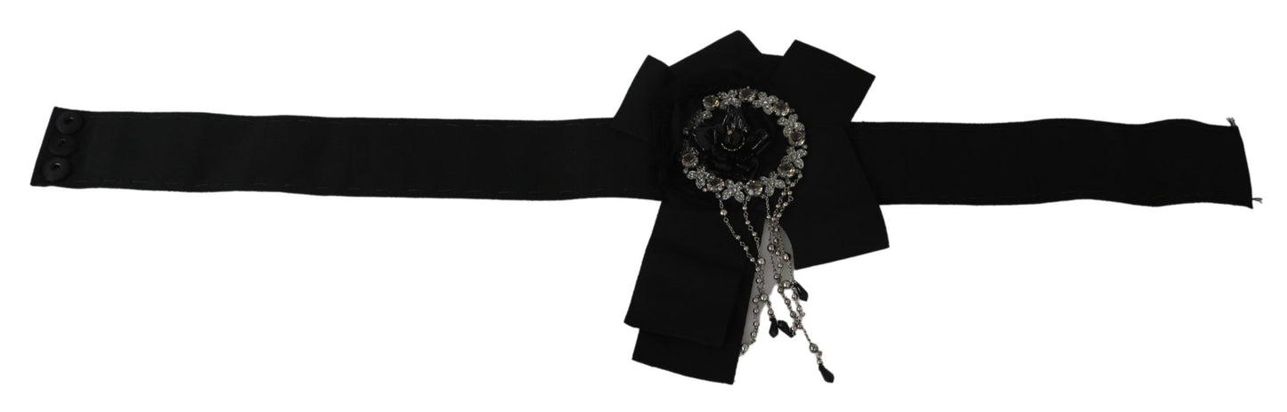 Ceinture large Wai SATORIA avec broche en cristal noir