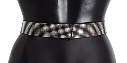 Ceinture en soie noire avec nœud en cristal transparent