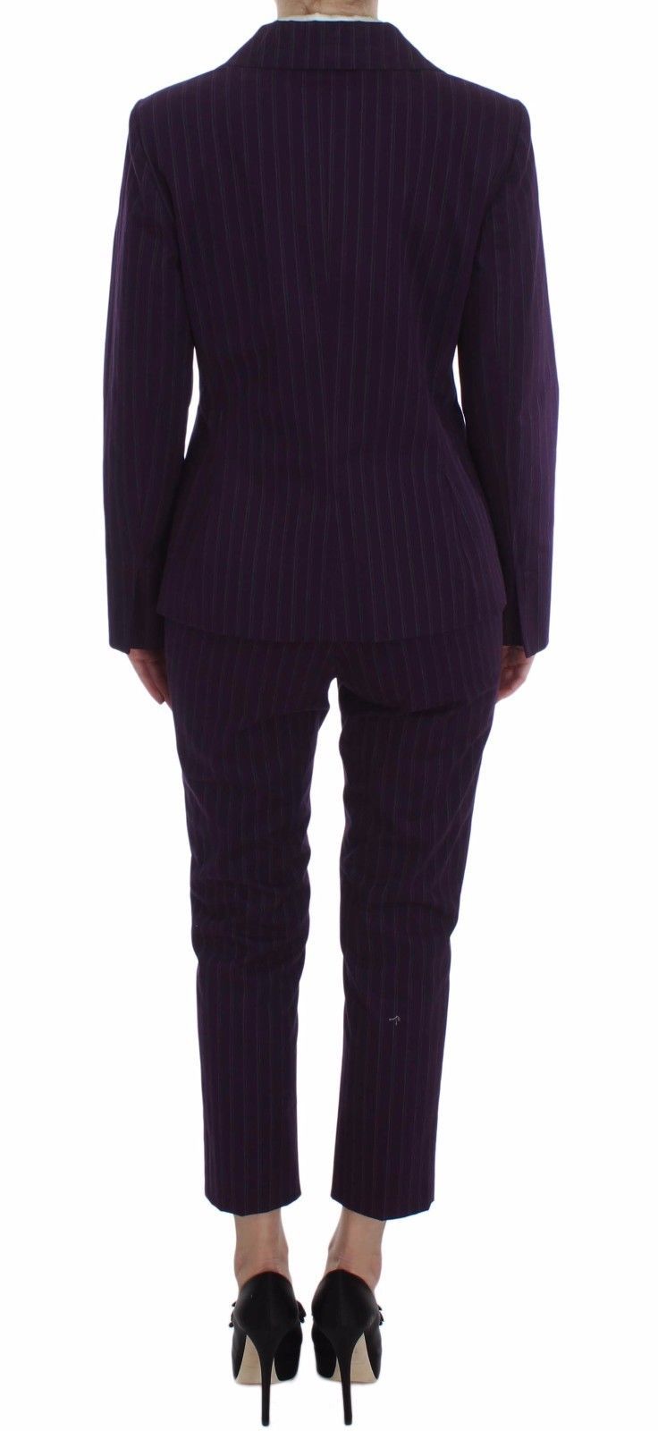 Completo di pantaloni blazer con cappotto elasticizzato a righe viola