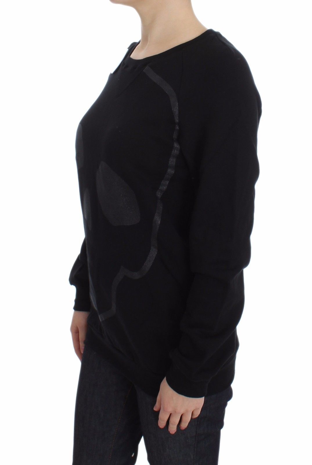 Maglione pullover girocollo con stampa motivo in cotone nero