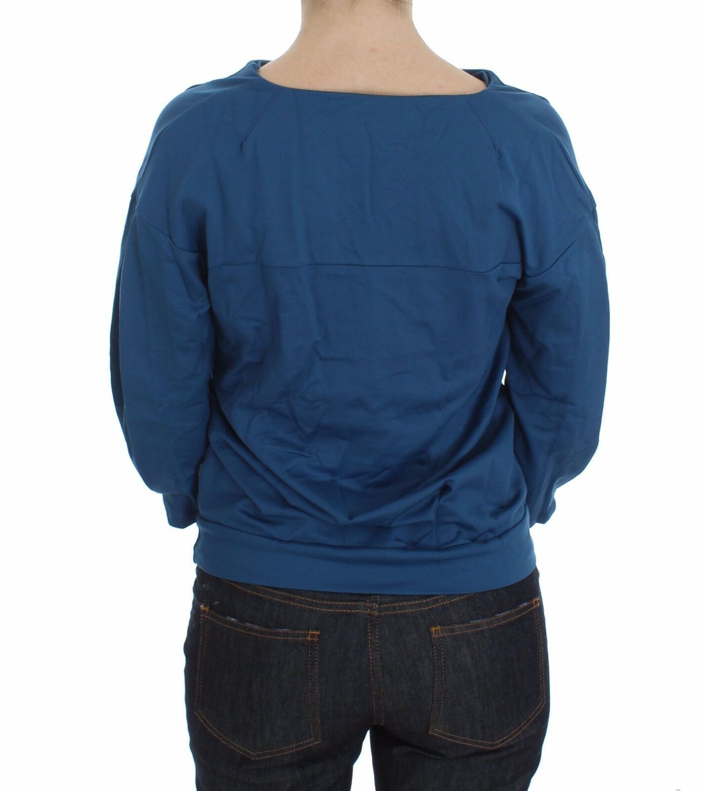 Maglione da donna con scollo a V profondo in cotone blu