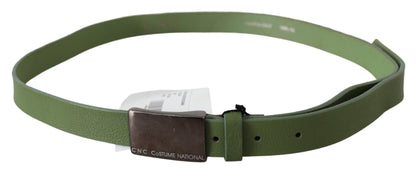 Ceinture pour hommes en cuir vert avec boucle argentée