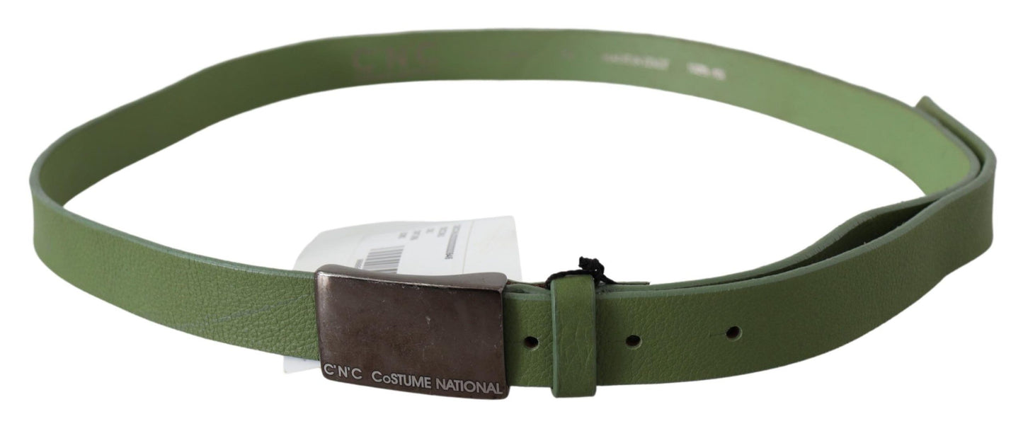 Ceinture pour hommes en cuir vert avec boucle argentée