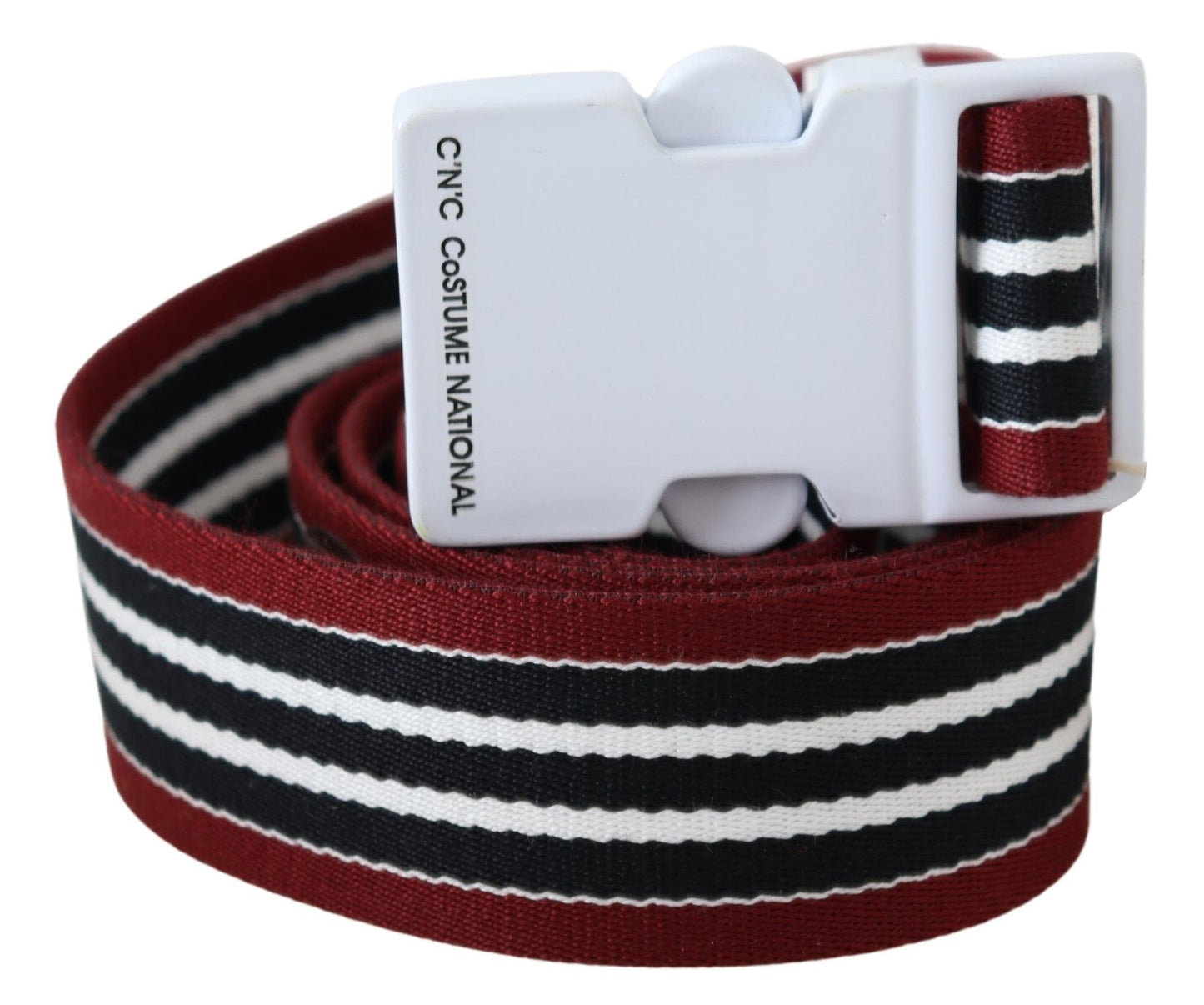 Ceinture à boucle avec logo blanc à rayures noires et rouges