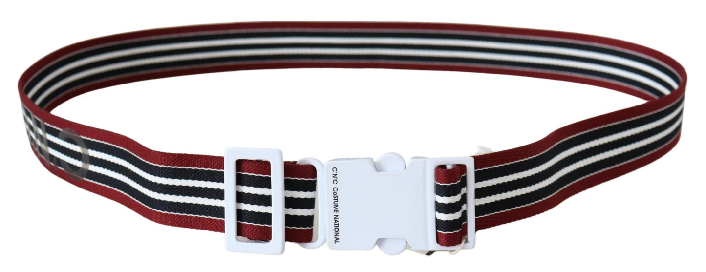 Ceinture à boucle avec logo blanc à rayures noires et rouges