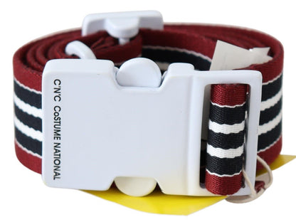 Ceinture à boucle avec logo blanc à rayures noires et rouges