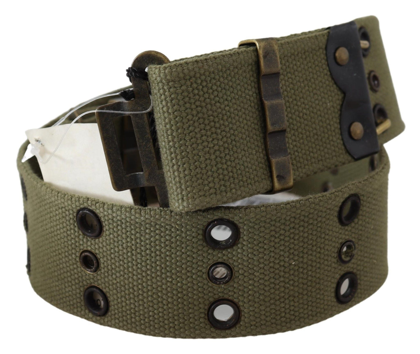 Ceinture verte à boucle en bronze rustique 100 % coton