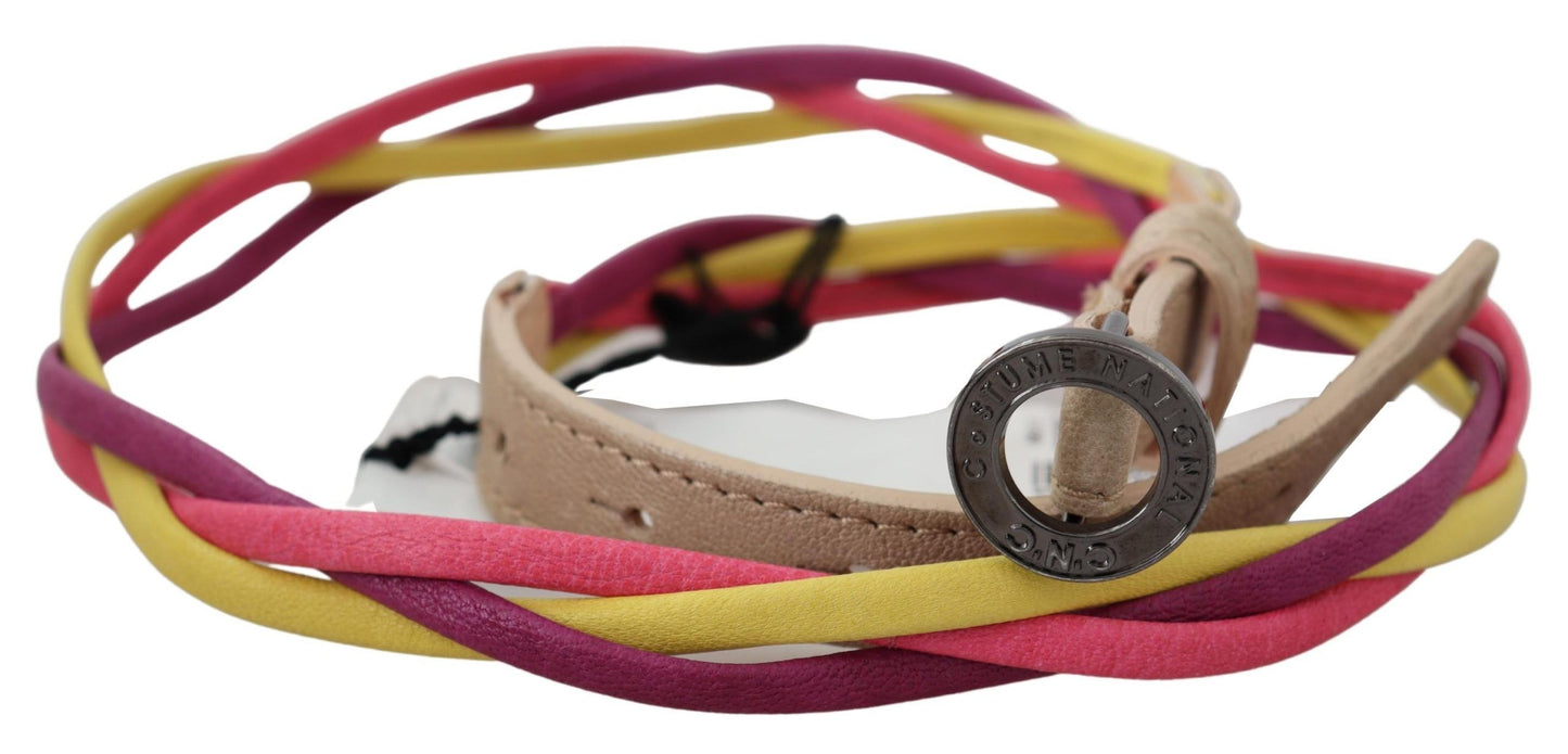 Ceinture à boucle circulaire en cuir torsadé multicolore