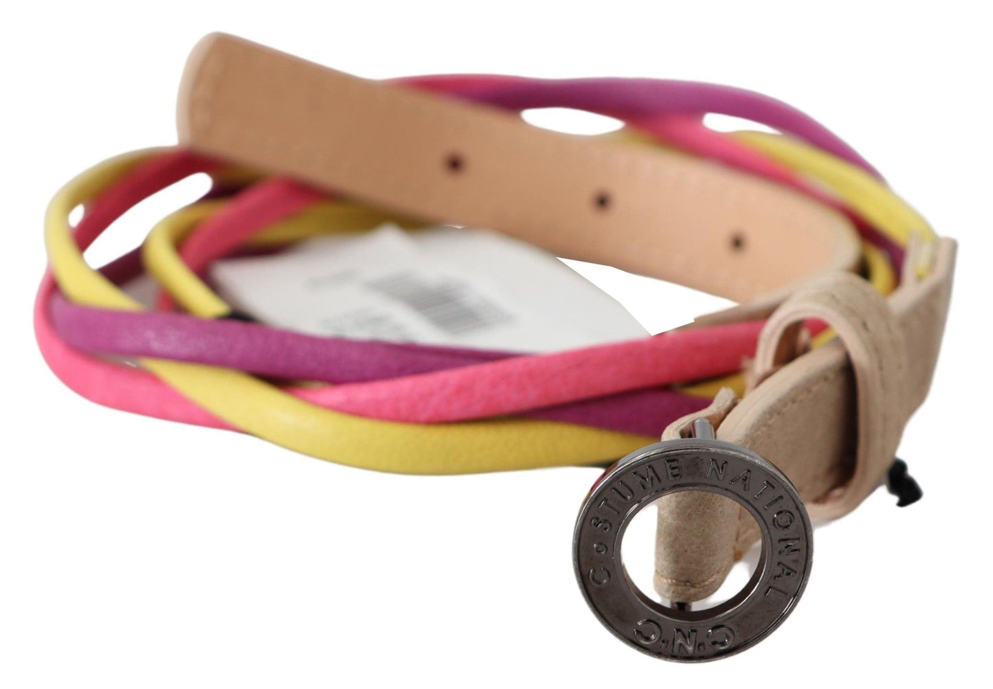 Ceinture à boucle circulaire en cuir torsadé multicolore