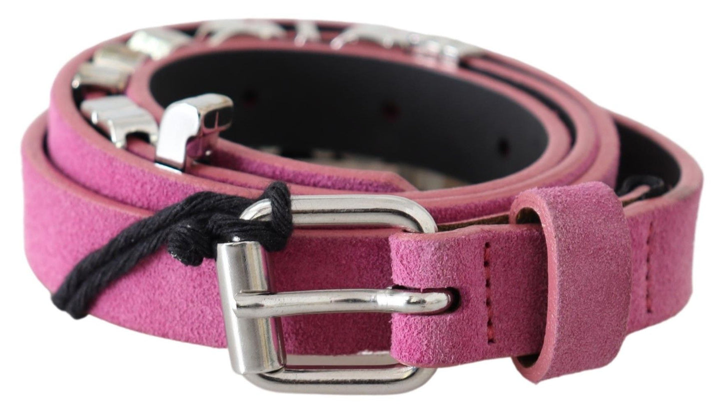 Ceinture à boucle en métal chromé argenté rose