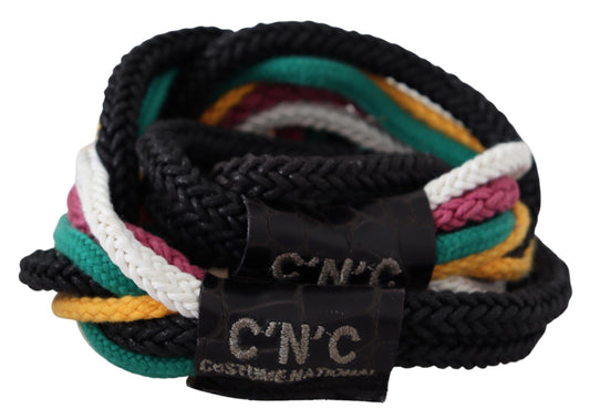 Ceinture à boucle à crochet rustique en cuir de corde multicolore