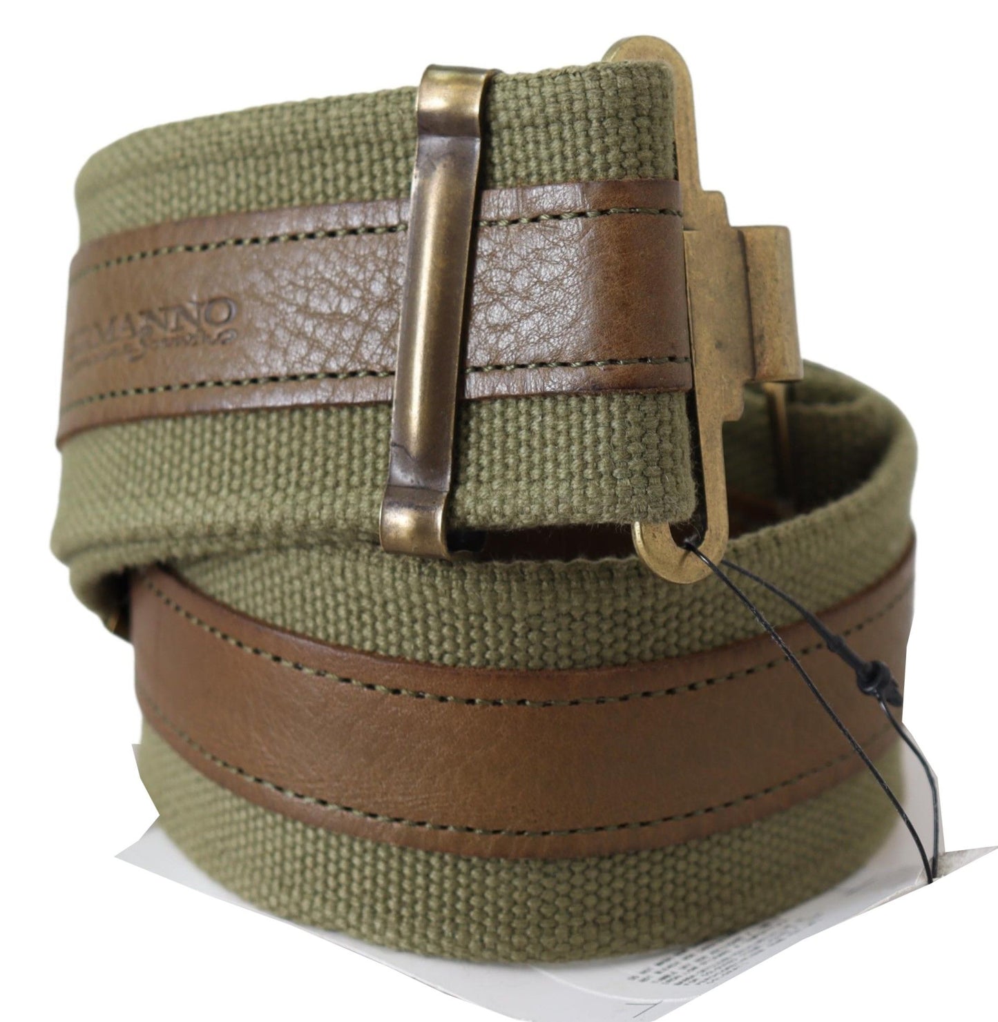 Ceinture militaire en cuir vert avec boucle en bronze rustique