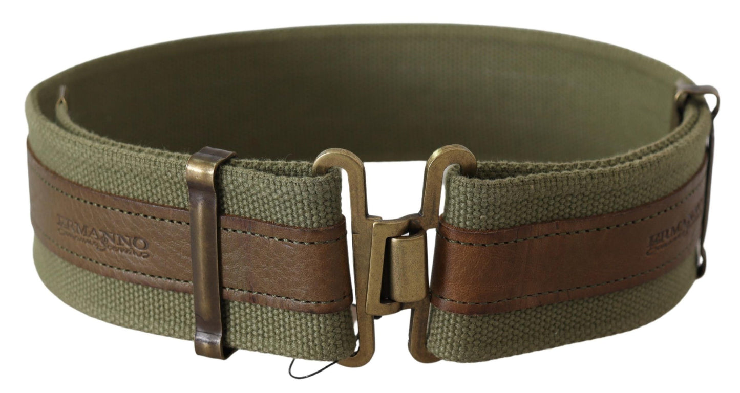 Ceinture militaire en cuir vert avec boucle en bronze rustique