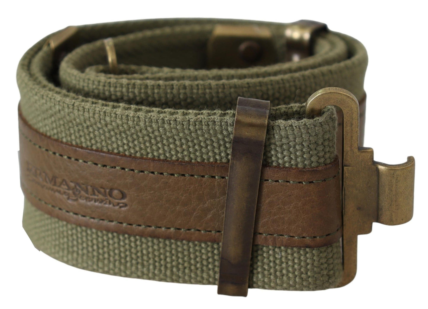 Cintura militare con fibbia in bronzo rustico in pelle verde