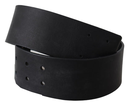 Ceinture large à logo en cuir véritable noir