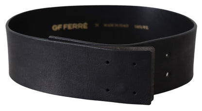 Ceinture large à logo en cuir véritable noir