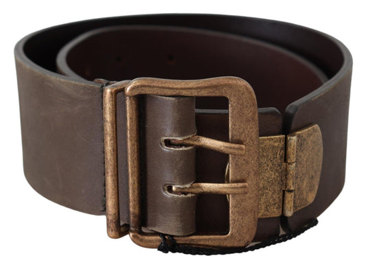 Ceinture large en cuir marron avec boucle en bronze