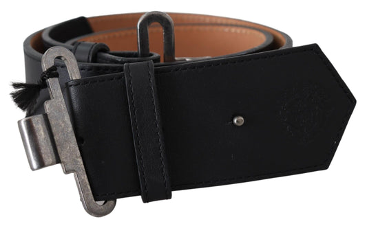 Ceinture à boucle militaire vintage en cuir noir