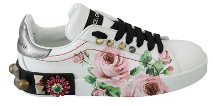 Dolce &amp; Gabbana Sneakers aus Leder mit Blumen- und Kristallverzierung